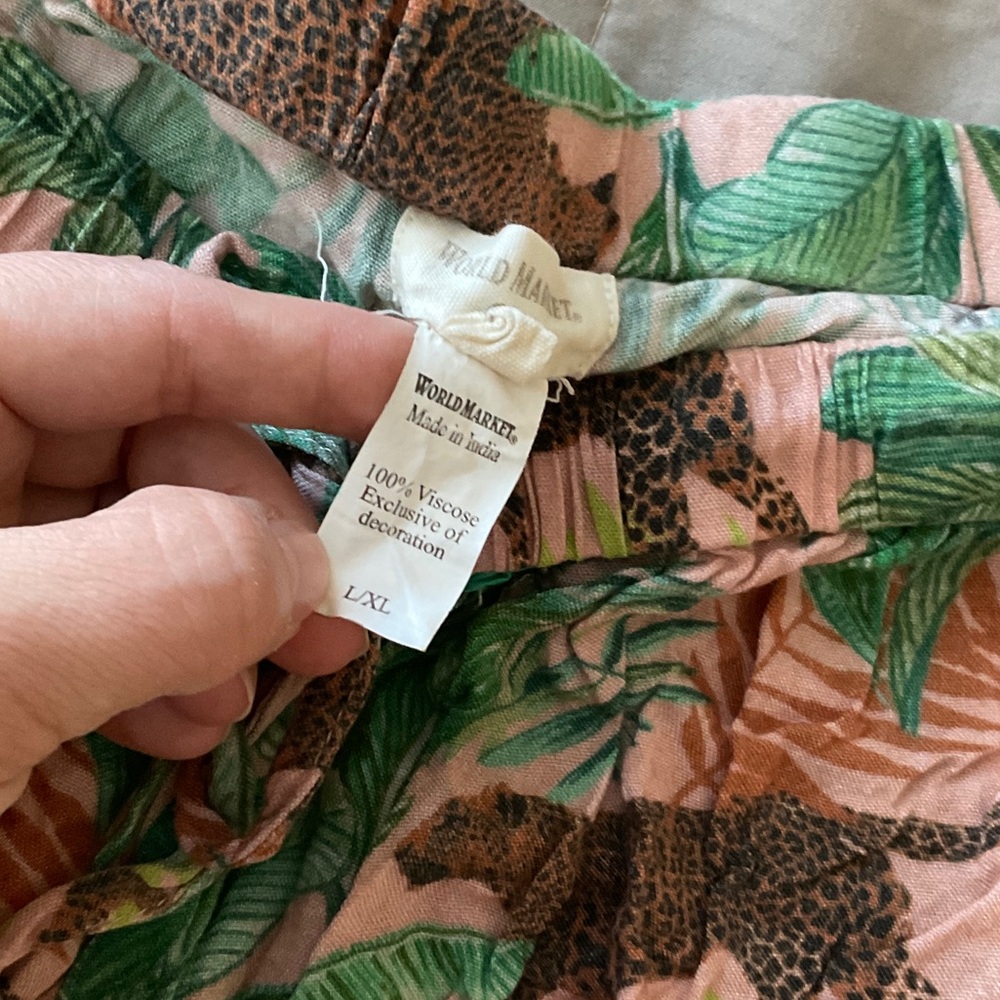 Cost Plus World Market Tropical Print Pants - Green and Pink - Picture 4 of 4